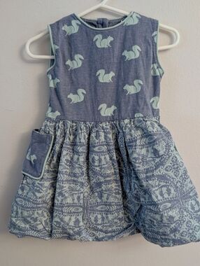 Girls Sleeveless Blue Squirrel Print Dress - 18mo -  Handmade
